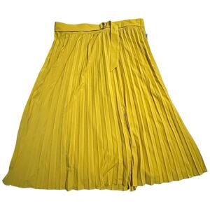 Abbott Elementary Skirt Womens 2X Yellow Pleated Midi Pull On Front Slit Belted